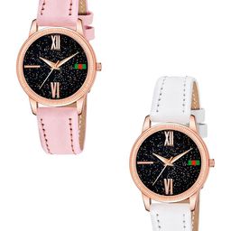 Gopal Shopcart Unisex Pack Of 2 Round Dial & Straps Analogue Watch C25RG Roman PINK WH L-picture-23