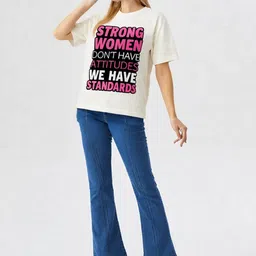 GAB Typography Printed Round Neck Drop-Shoulder Sleeves Oversized Pure Cotton T-shirt image 3