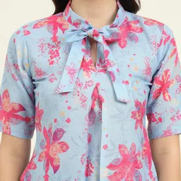 JDS LIFESTYLE Women Floral Printed Bow Shirt Style Crop Top image 4