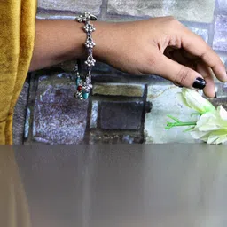 gurjari jewellers Women Pack Of 2 Silver Oxidised Jhumka And Beads Charm Bangles image 2