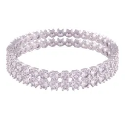 I Jewels Set Of 2 Silver-Plated AD-Studded Bangles image 5