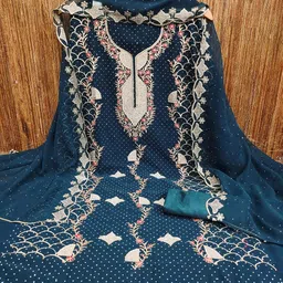 HERE&NOW Floral Embroidered Beads and Stones Georgette Unstitched Dress Material image 3