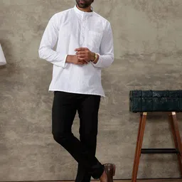 Ramraj Band Collar Long Sleeves Linen Cotton Straight Kurta image 4