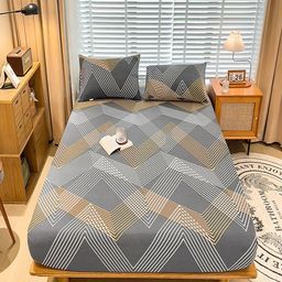 JC HOME Grey & Yellow Geometric 220 TC King Bedsheet with 2 Pillow Covers-picture-7
