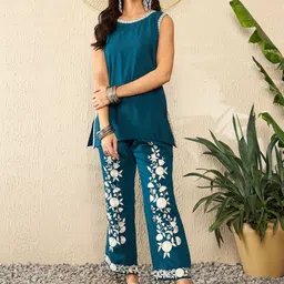 KALINI Embroidered Round Neck Top With Trousers Co-Ords-picture-23