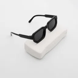 PELLE LUXUR Unisex Grey Lens & Black Rectangle Sunglasses with image 5