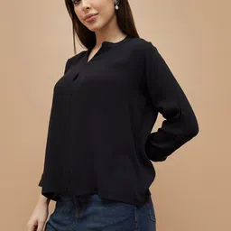 Fame Forever by Lifestyle Solid Mandarin Collar Regular Cuffed Sleeves Top image 2