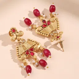 ADIVA 22K Gold-Plated Lord Ganesha Kundan Studded And Artificial Beaded Jewellery Set image 3