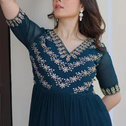 Tilton Embellished Embroidered Georgette Fit & Flare Maxi Dress image 2