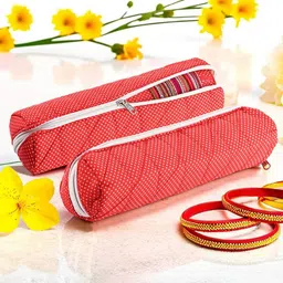 Kuber Industries Red 2 Pieces Polka Dots Printed Bangle Organiser image 1