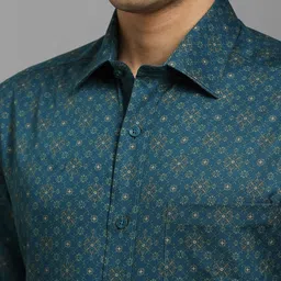 Louis Philippe Floral Printed Spread Collar Half Sleeve Cotton Formal Shirt image 2