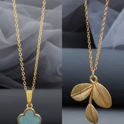 Birado Jewellery Set Of 2 Steel Gold-Plated Floral Pendants With Chains-picture-44