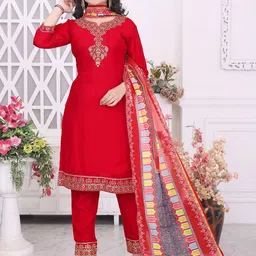 7Tiara Girls Floral Embroidered Notched Neck Silk Blend Kurta With Trouser & Dupatta-picture-54