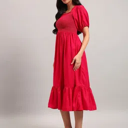 Raiyani Fashion Puff Sleeve Crepe Fit & Flare Midi Dress image 2