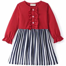 CrayonFlakes Girls Striped Bell Sleeves Cotton A-Line Dress-picture-10