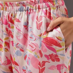 Clovia Women Printed Lapel Collar Robe And Top Slip On Pyjama Night suit image 4