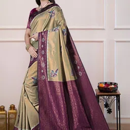 ZARA STAR Woven Design Embroidered Art Silk Banarasi Saree image 2