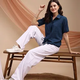 Kinjo Women Mandarin Shirt Collar Cotton Top-image-93