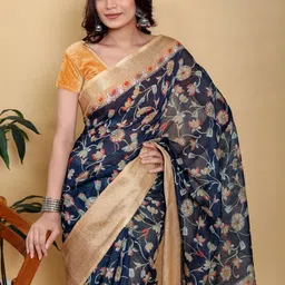 GOHILL ENTERPRISE Floral Pure Linen Handloom Saree image 2