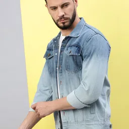 Kaali Peeli Men Washed Crop Outdoor Denim Jacket with Patchwork image 3