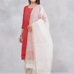 Fabindia Striped Woven Design Zari Cotton Silk Dupatta-picture-14