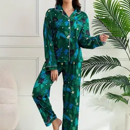 nijanand textile NNIJANAND TEXTILE Floral Printed Shirt Collar Shirt With Pyjamas-picture-31