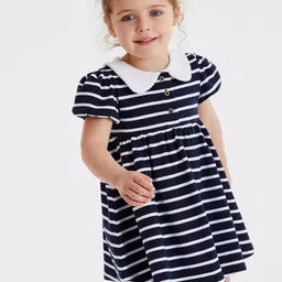 INCLUD Girls Striped Peter Pan Collar Fit & Flare Dress-picture-38