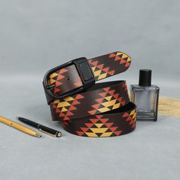 Celtic Unisex Black Printed Genuine Leather Belt with Tang Closure-picture-22