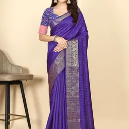 J 6 DESIGNER Checked Woven Design Zari Saree image 5