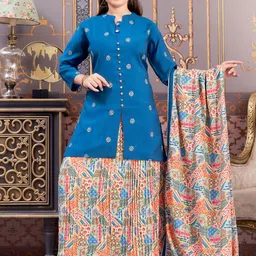 Aarika Girls Ethnic Motifs Embroidered Regular Pure Silk Kurti with Skirt & With Dupatta-image-99