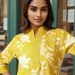 SZN Women Floral Printed Regular Pure Cotton Kurta with Palazzos image 4