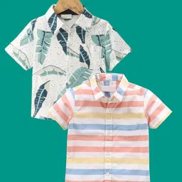 DUTT CREATION Boys Pack of 2 Classic Fit Floral Printed Spread Collar Cotton Casual Shirts-picture-20