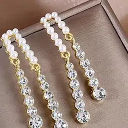 Estailo fashion Artificial Stones Studded & Beaded Circular Shaped Drop Earrings image 3