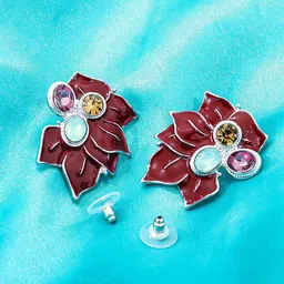 FIMBUL Silver-Plated Stainless Steel Matte Resin Floral Rhinestone Acrylic Petal Studs-image-28