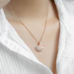 Mesmerize Stainless Steel Rose Gold-Plated Stone-Studded & Beaded Pendant With Chain-picture-32