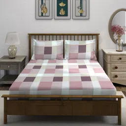 SWAYAM Pink & White Geometric 210 TC King Bedsheet with 2 Pillow Covers image 4