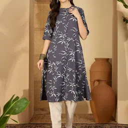 Sangria Women Leaf Printed Button Down Floral Kurta image 4
