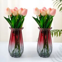UMAI 2Pcs Red & Grey Textured Glass Vases-picture-46