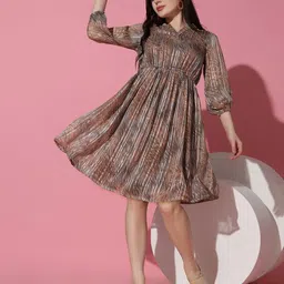 BAESD Floral Print Puff Sleeve Georgette Fit & Flare Mini Dress-picture-41