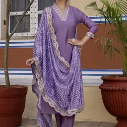 Navlik Women Embroidered Regular Sequinned Kurta with Trousers & With Dupatta-picture-23