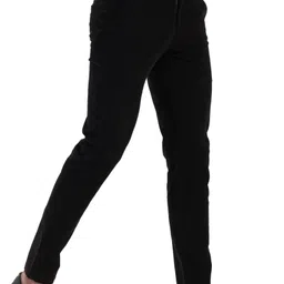 Men Slim Fit Black Corduroy Trousers-image-1