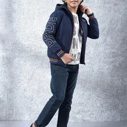 Crimsoune Club Boys Printed Hooded Lightweight Bomber Jacket With Zip Detail image 2