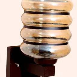 KINIS Brown & Transparent Wooden Cylinder Shaped Wall Lamp image 3