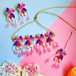 Sangria Pink Gold-Plated Artificial Beaded Boho Bridal Jewellery Set-image-15