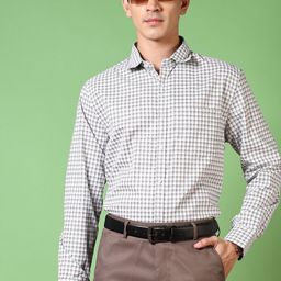 V-Mart Men Spread Collar Grid Tattersall Checked Formal Shirt-picture-40