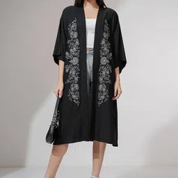 Vishudh Floral Embroidered Open Front Longline Shrug image 1