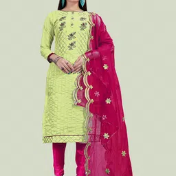 HERE&NOW Floral Embroidered Beads & Stones Chanderi Cotton Unstitched Dress Material-picture-18
