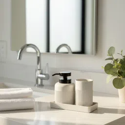 Mason Home Off White & White 3 piece Textured PVC Bath Accessories Set image 5