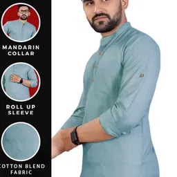 KNOWTED Mandarin Collar Roll-Up Sleeves Straight Kurta image 2