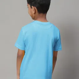 Friskers Boys Turquoise Blue Typography Printed V-Neck Raw Edge T-shirt image 4